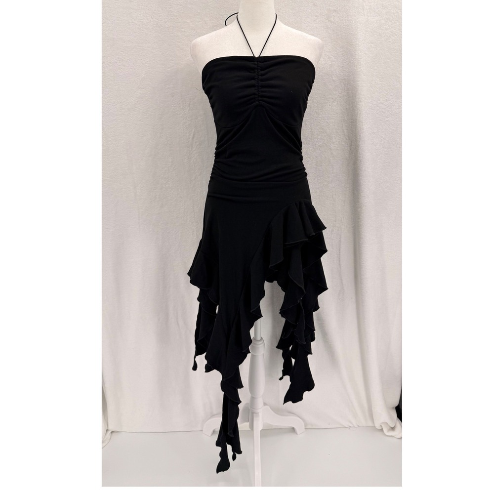 No‎ Vacancy Womens Bodycon Strapless Dress Large Black Shredded Whimsigoth